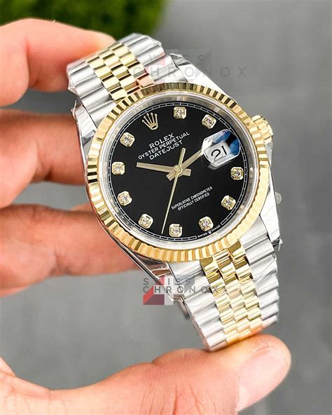 two tone rolex black dial|Rolex date just black.